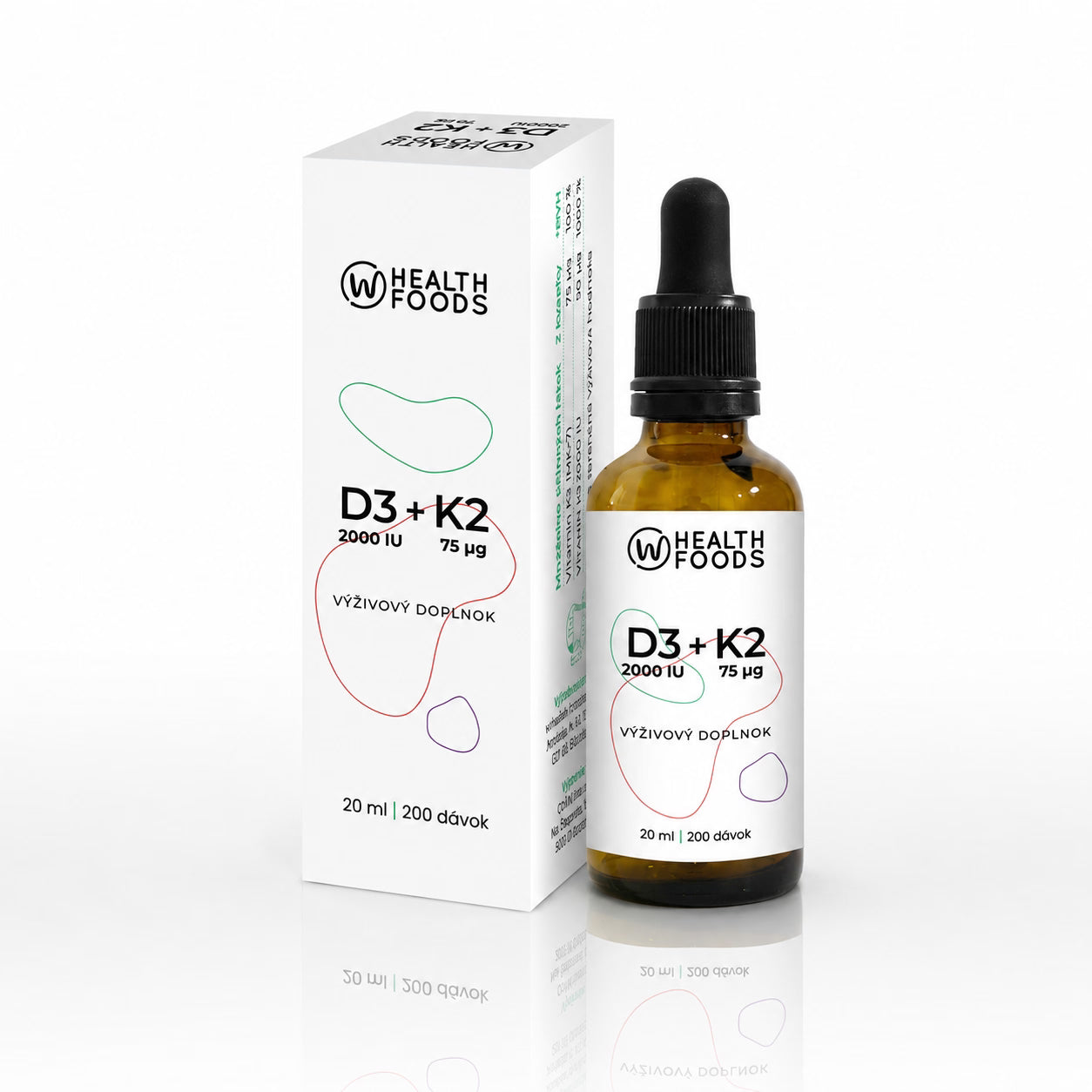 Vitamín D3 + K2, 2000 IU D3 / 75 μg K2