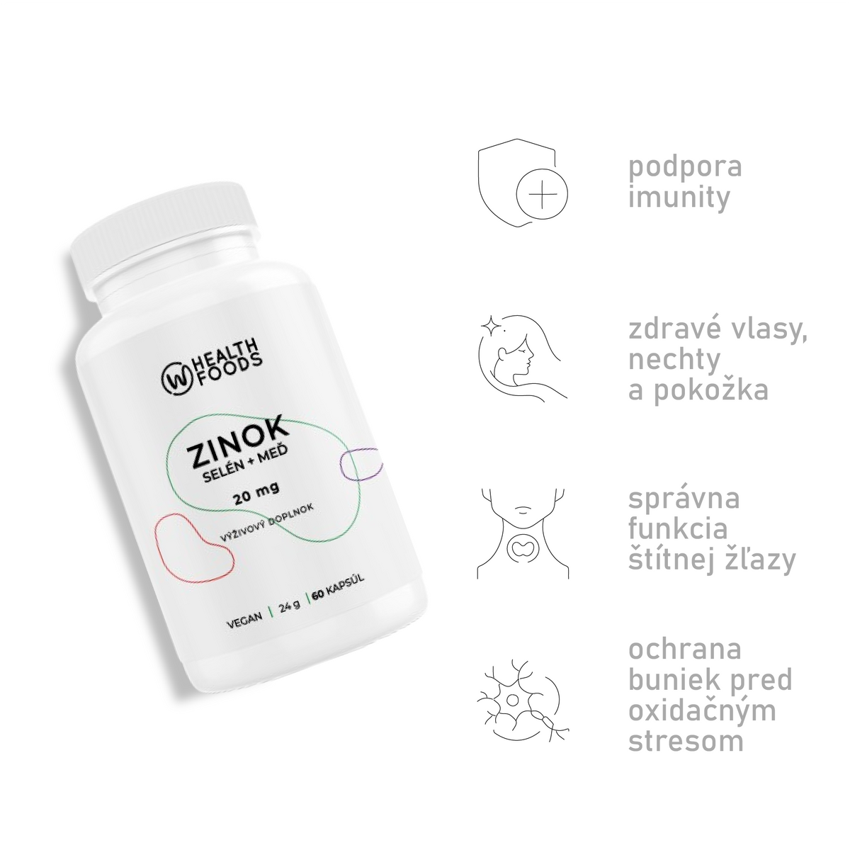 wHealth Zinok bisglycinát + selén + meď účinky