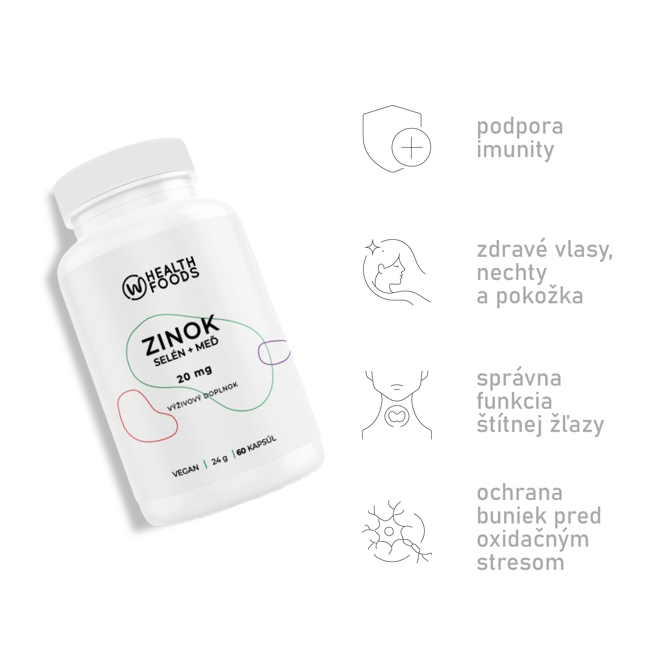 Zinok 20 mg (Bisglycinát zinočnatý) + Selén & Meď